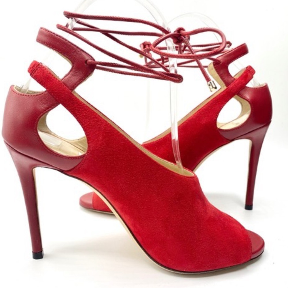Jimmy Choo Red leather suede heels booties